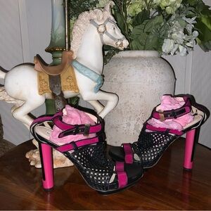 Burakyuan Black Pink Column Platform Heels Italy Designer 40.5 or 9.5 or 10